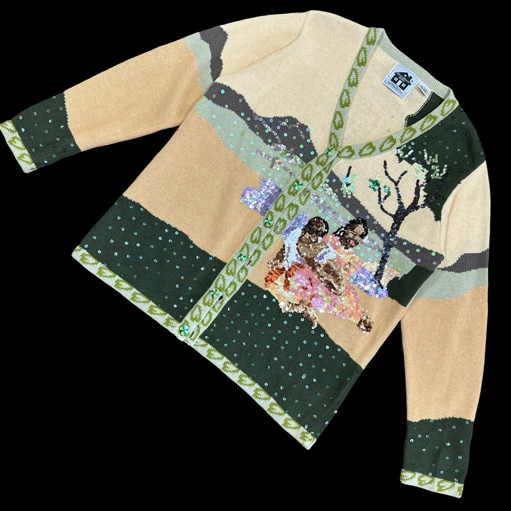 Storybook Knits vintage sequin patterned knit cardigan sweater - L 28x22